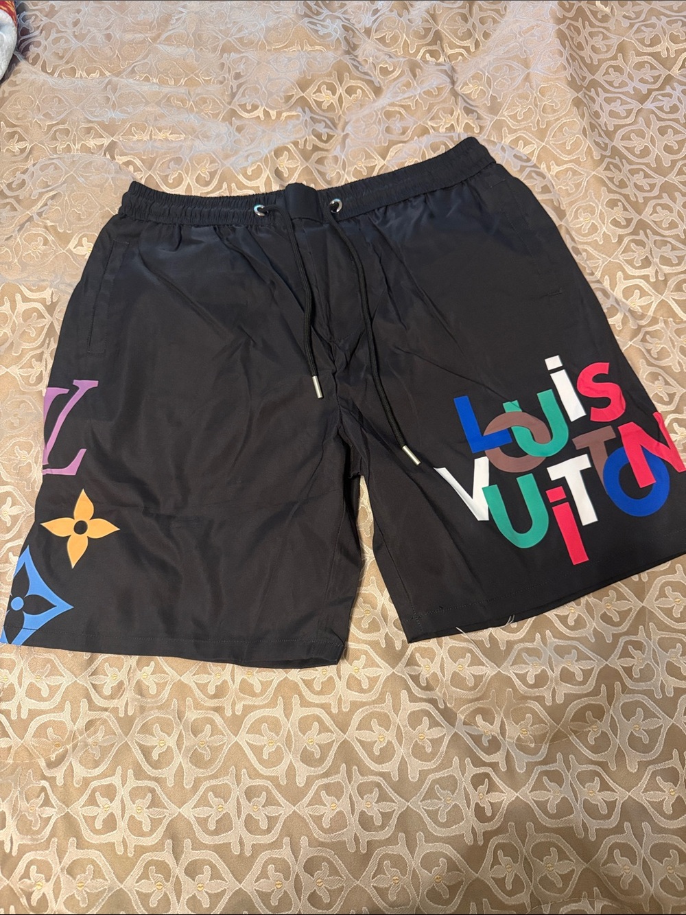Black Swim Trunks with Multicolor Logo